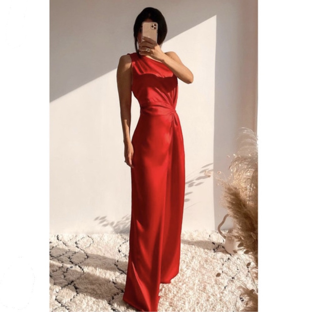 Zara Red Asymmetric Satin Jumpsuit